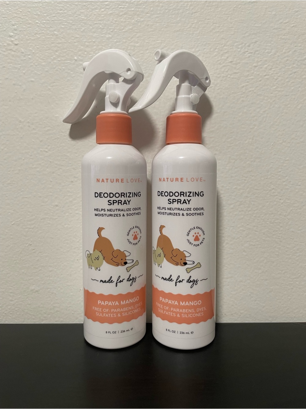 Nature Love Deodorizing Spray Dog Pet Cat NEW x2 Bundle Moisturize Papaya Mango
